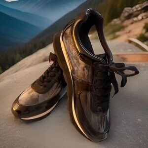 Jessica Rich Women Black Patent Leather Clear Platform Sneakers Sz EU 38 USA 8